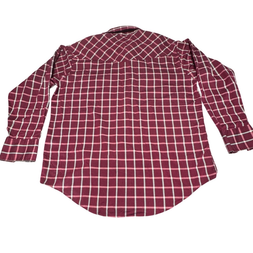 Plains Western Shirt Mens L Pearl Snap Plaid Burgundy Cowboy Southwestern VTG - Picture 2 of 6